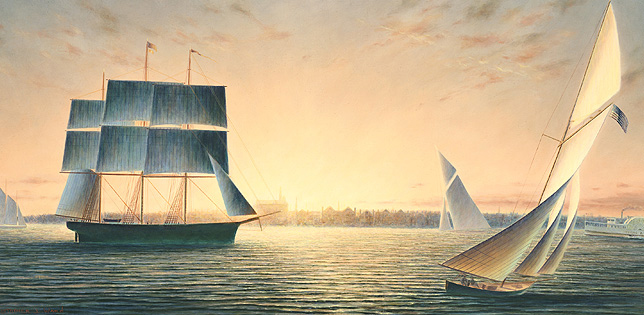 Sunset on the Potomac, Alexandria, Virginia, circa 1800: Historical Maritime Painting by Christopher James Ward