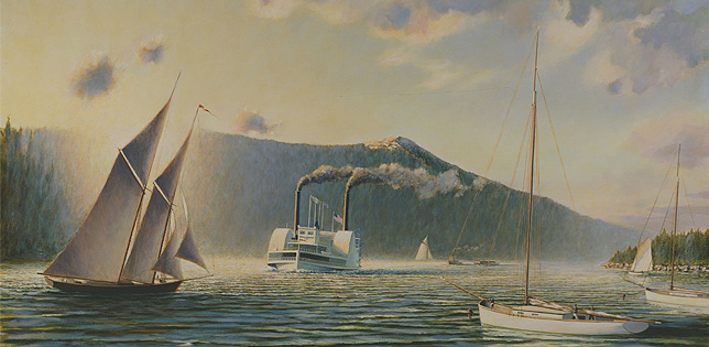 Workboats on the Hudson, 1865: Historical Maritime Painting by Christopher James Ward